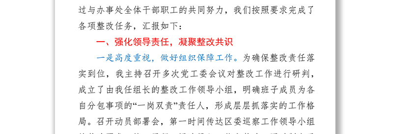 党工委书记抓巡察整改落实情况情况报告