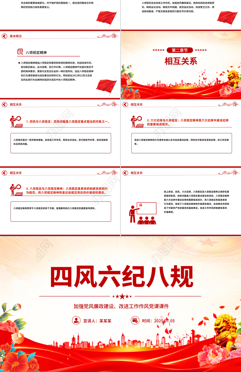 四风六纪八规PPT加强党风廉政建设改进工作作风党课
