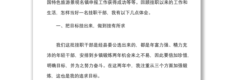 2021挂职干部个人工作总结局机关挂职干部到乡镇挂职锻炼工作汇报范文工作总结报告