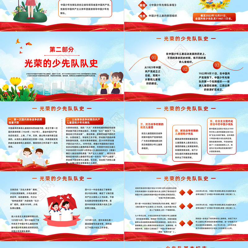 2023光荣的少先队队史PPT国潮风接受红色洗礼传承红色基因少先队队员主题学习活动课件模板下载