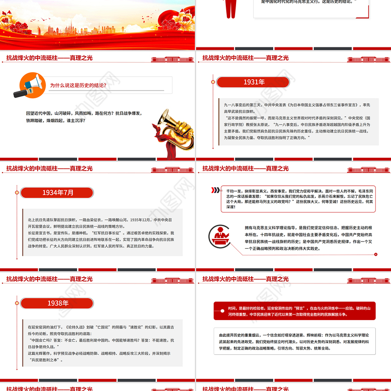 简洁大气抗战烽火的中流砥柱PPT抗战胜利80周年课件