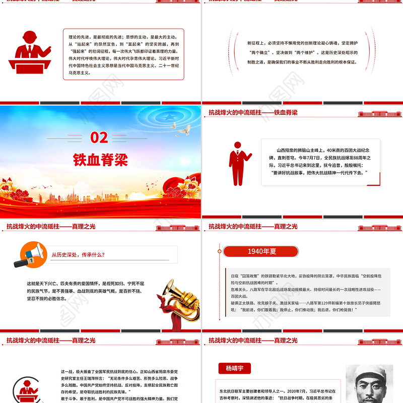 简洁大气抗战烽火的中流砥柱PPT抗战胜利80周年课件