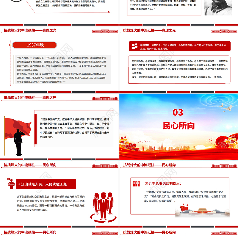 简洁大气抗战烽火的中流砥柱PPT抗战胜利80周年课件