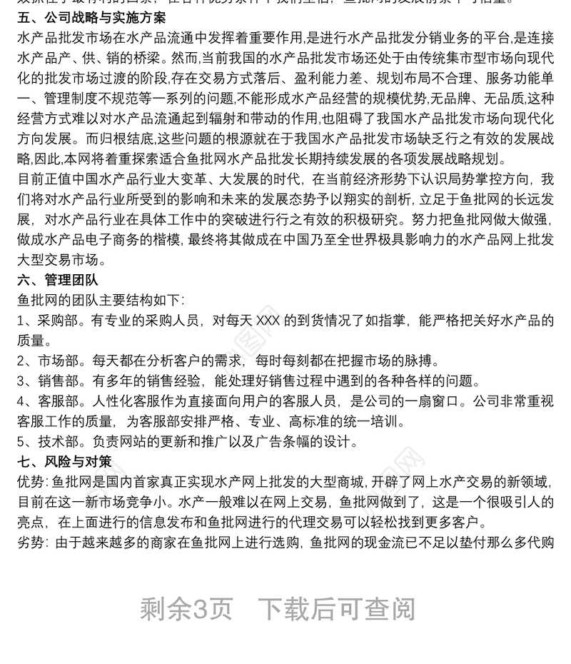 商业策划书 商业计划书