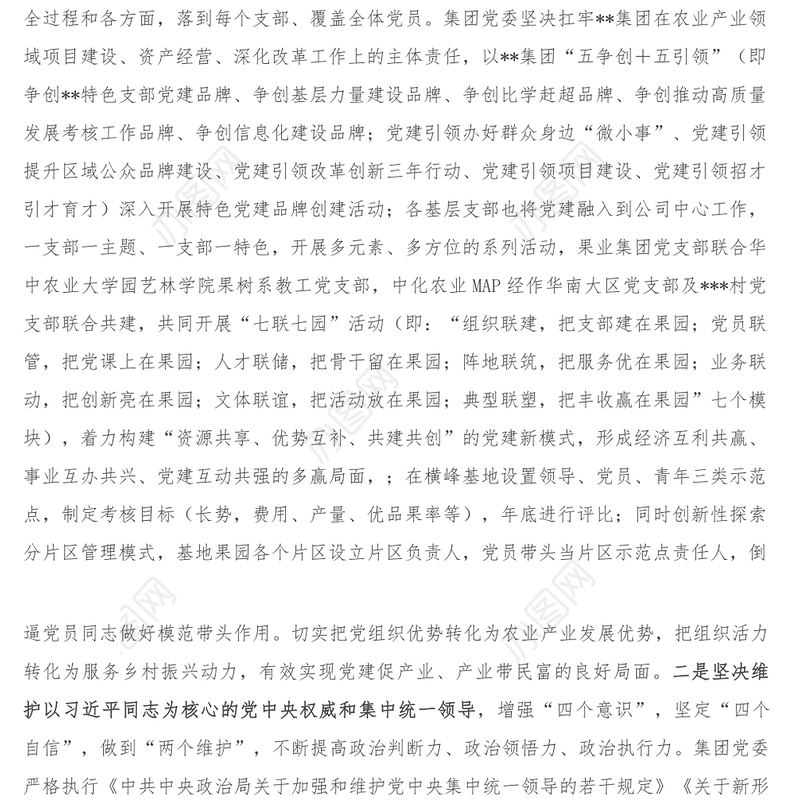 某集团党委关于全面从严治党主体责任落实情况的报告