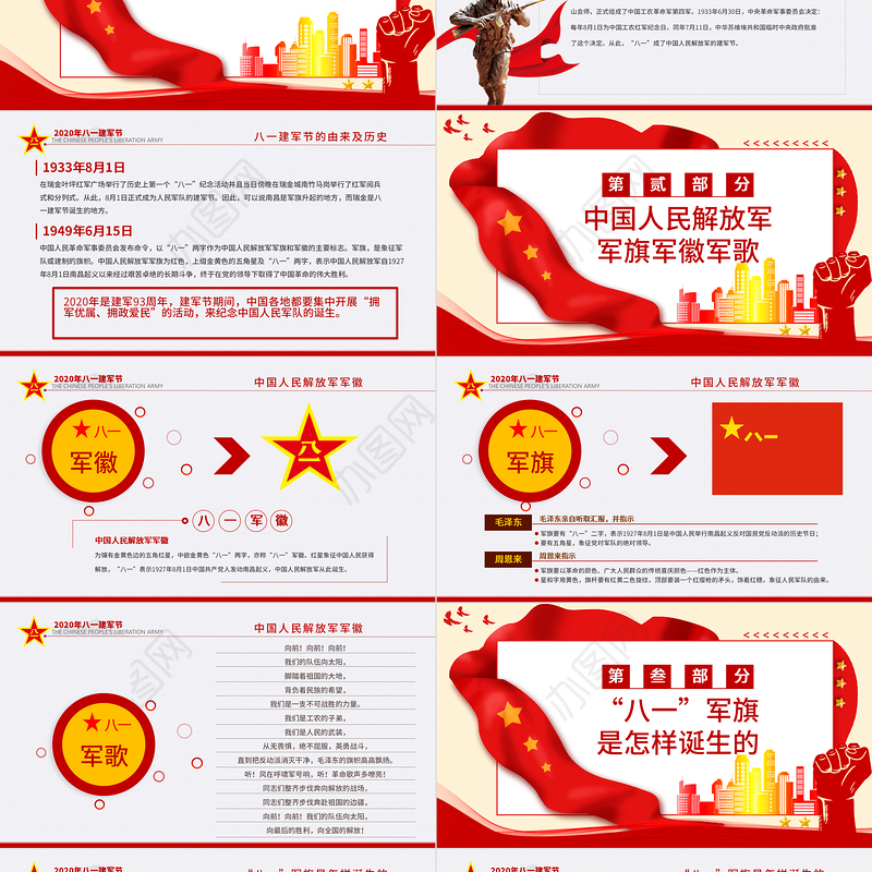 2020八一建军节军史军魂国防教育爱国教育PPT模板