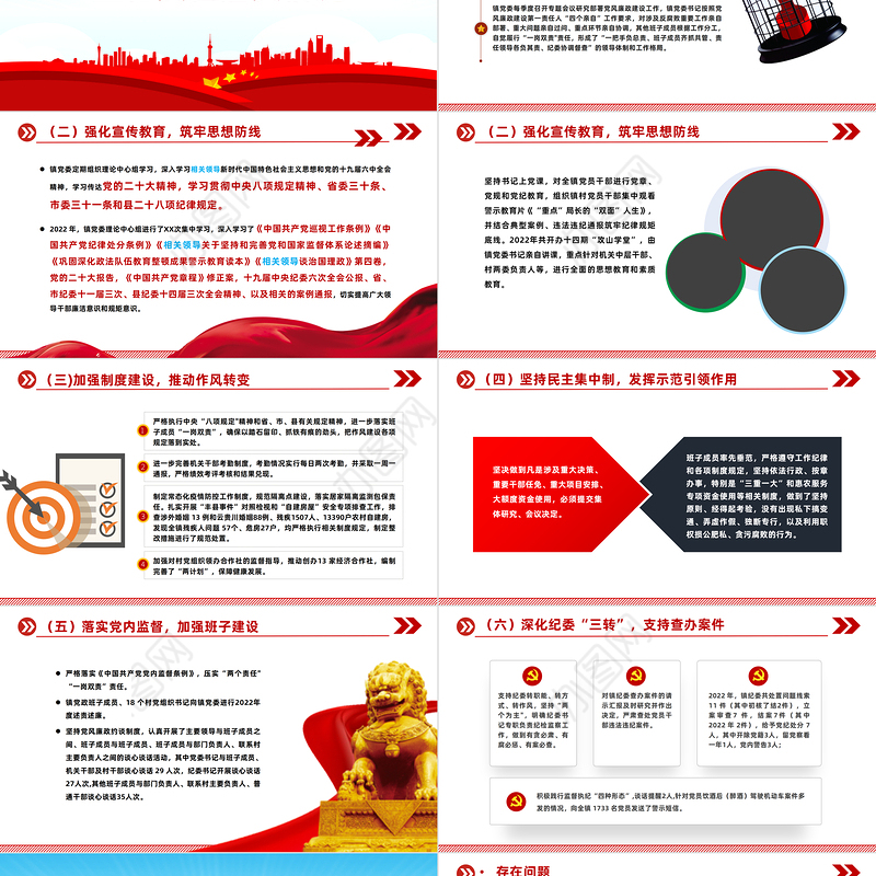 2023党委落实党风廉政建设主体责任情况报告PPT红色党政风党员干部学习教育专题党课党建课件模板