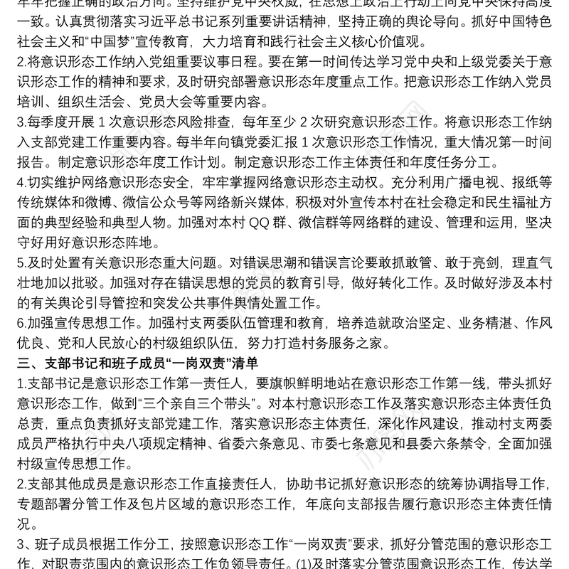 意识形态工作责任清单 意识形态工作责任清单及风险点台账3篇