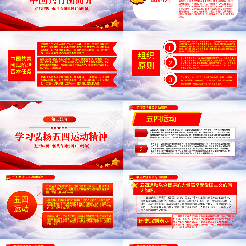 庆祝建团100周年红色大气风热烈庆祝中国共青团成立一百周年青春心向党建功新时代专题党课课件模板