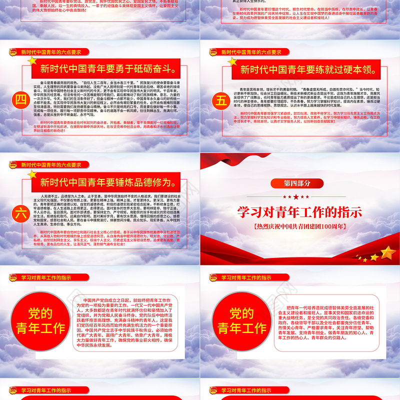 庆祝建团100周年红色大气风热烈庆祝中国共青团成立一百周年青春心向党建功新时代专题党课课件模板