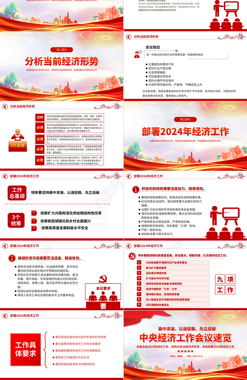 一文速览中央经济工作会议PPT大气华美总结2023年经济工作分析当前经济形势部署2024年经济工作课件下载
