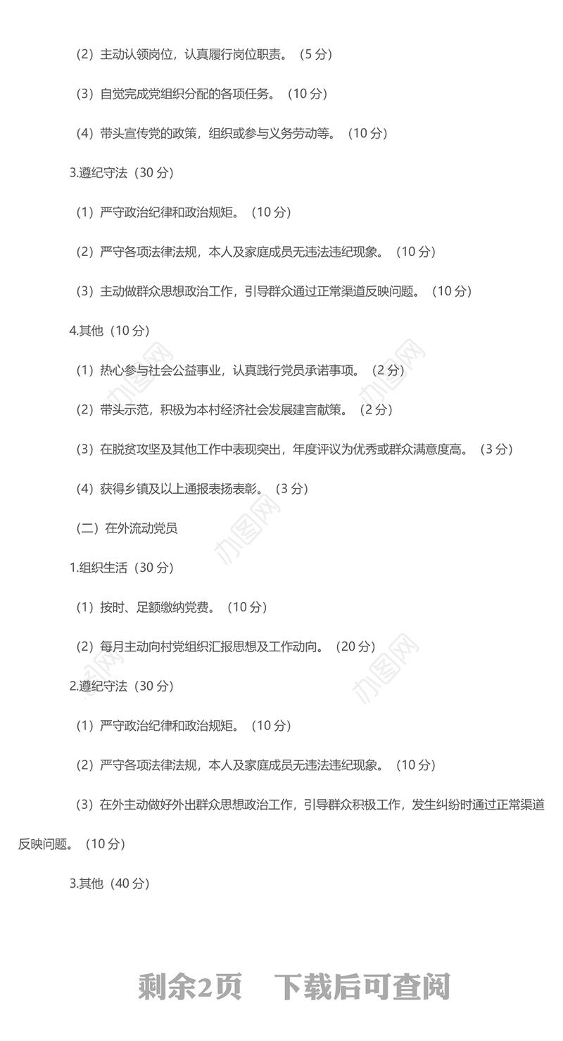 党员积分管理制度和评分标准参考2