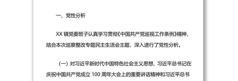 乡镇班子巡察整改专题民主生活会对照检查材料