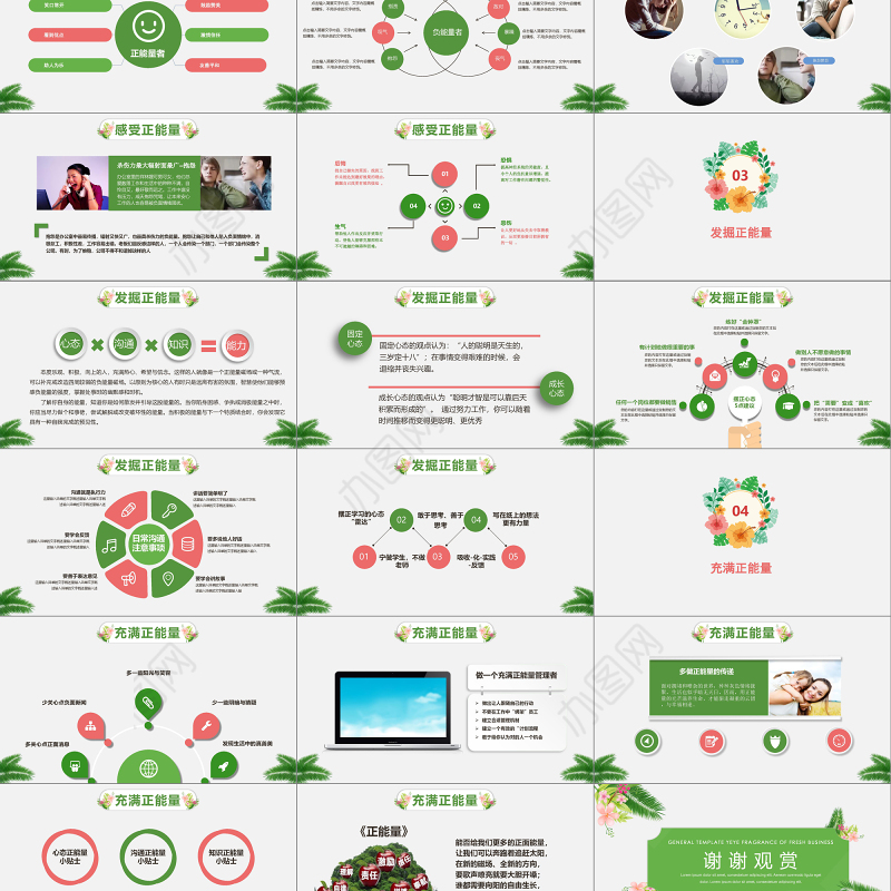 绿色清新简洁唤醒正能量员工培训PPT模板