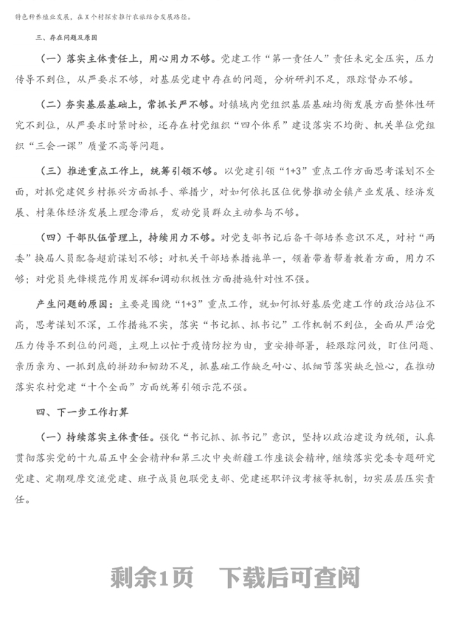 2020年度镇党支部书记抓基层党建工作述职报告