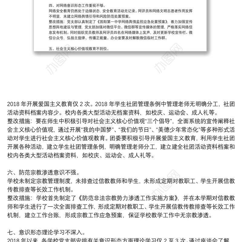 意识形态工作反馈意见整改落实报告