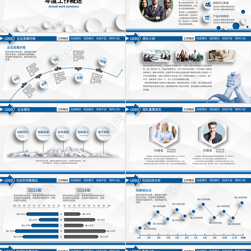 蓝色精美2026年终工作总结述职汇报PPT模板下载