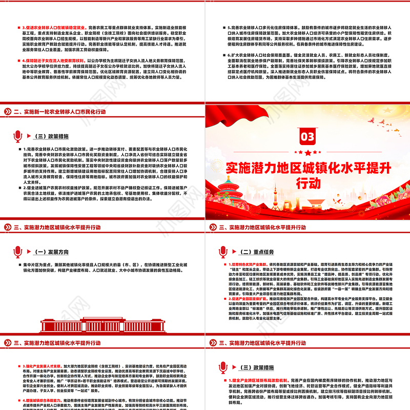 红色简洁深入实施以人为本的新型城镇化战略五年行动计划PPT下载