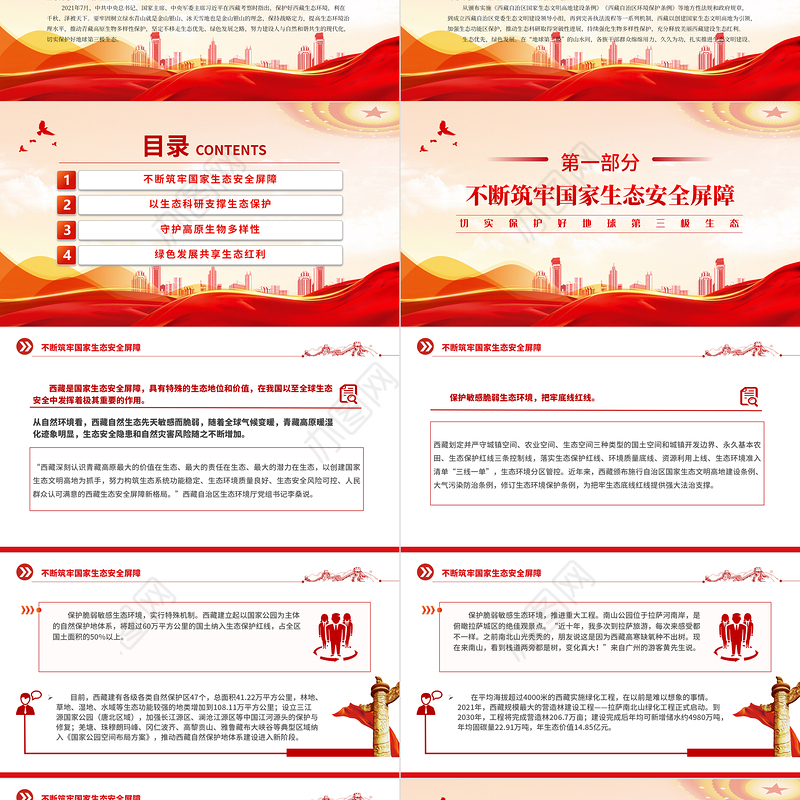 青藏高原生态保护PPT红色精美切实保护好地球第三极生态课件下载