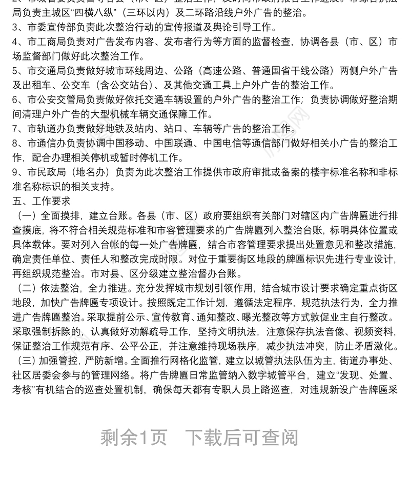 城市广告牌匾整治提升行动推进工作方案