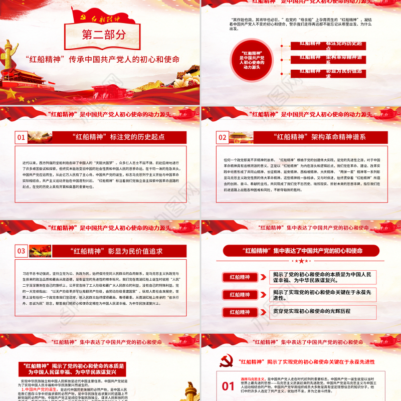原创红船映初心学习红船精神党课PPT模板红色精神-版权可商用