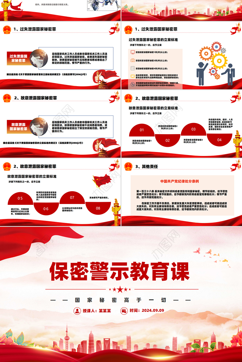 红色党政风2024基层党政单位保密警示教育PPT下载