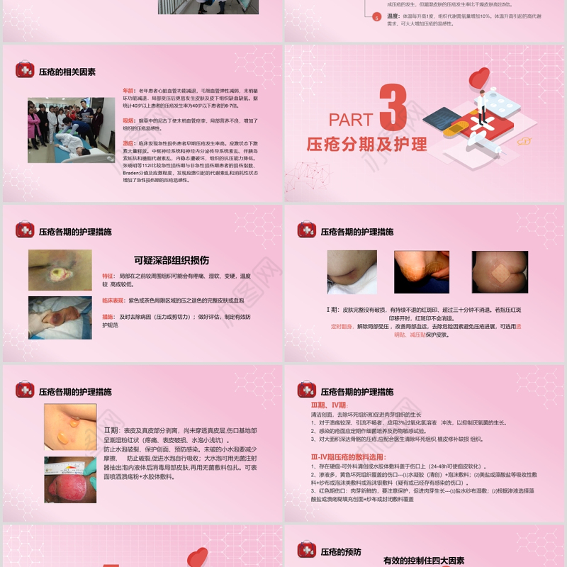粉色卡通压疮预防与护理PPT模板