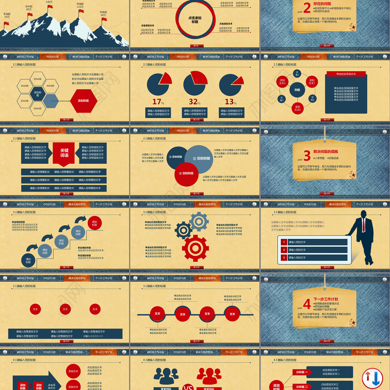 牛仔质感-个性化简约动态商务PPT