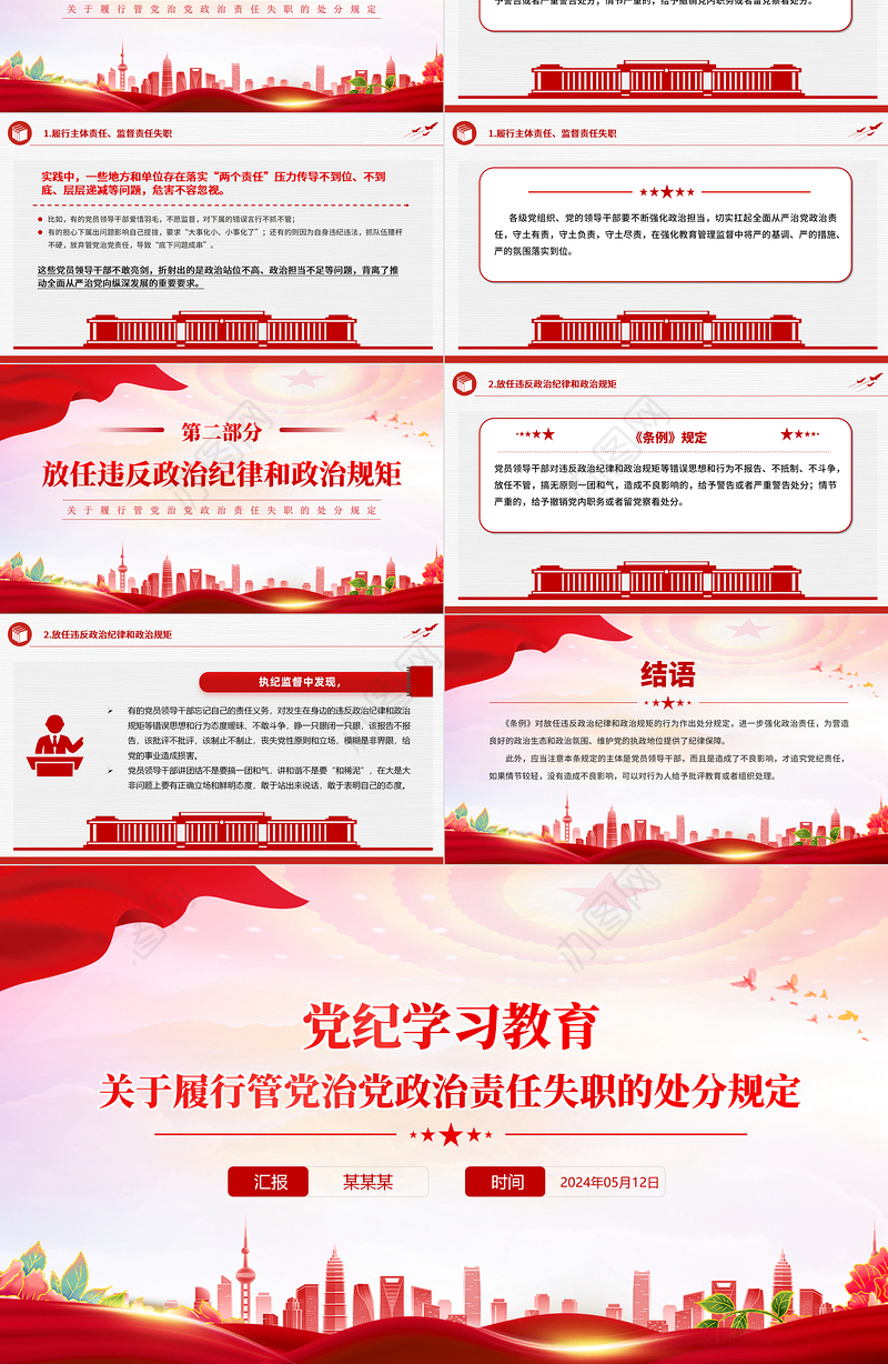 关于履行管党治党政治责任失职的处分规定PPT红色简洁党纪学习教育课件