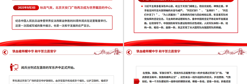 红色精美铁血雄师耀中华和平誓言震寰宇PPT九三阅兵观后感课件