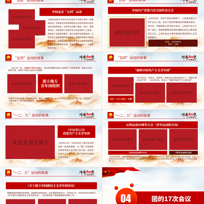 百年光辉历程中国共青团团史PPT红色精品庆祝共青团团史100周年专题党课课件模板下载