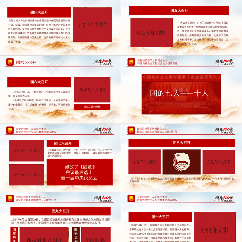 百年光辉历程中国共青团团史PPT红色精品庆祝共青团团史100周年专题党课课件模板下载