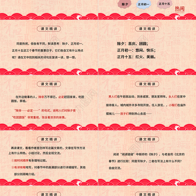 2021小学语文《北京的春节》PPT部编版六年级语文下册课件模板