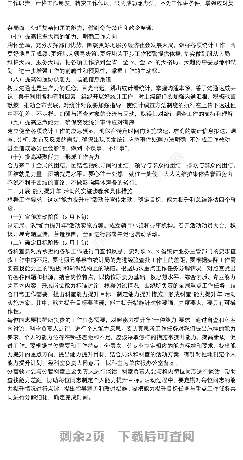 关于开展“能力提升年”活动的实施方案