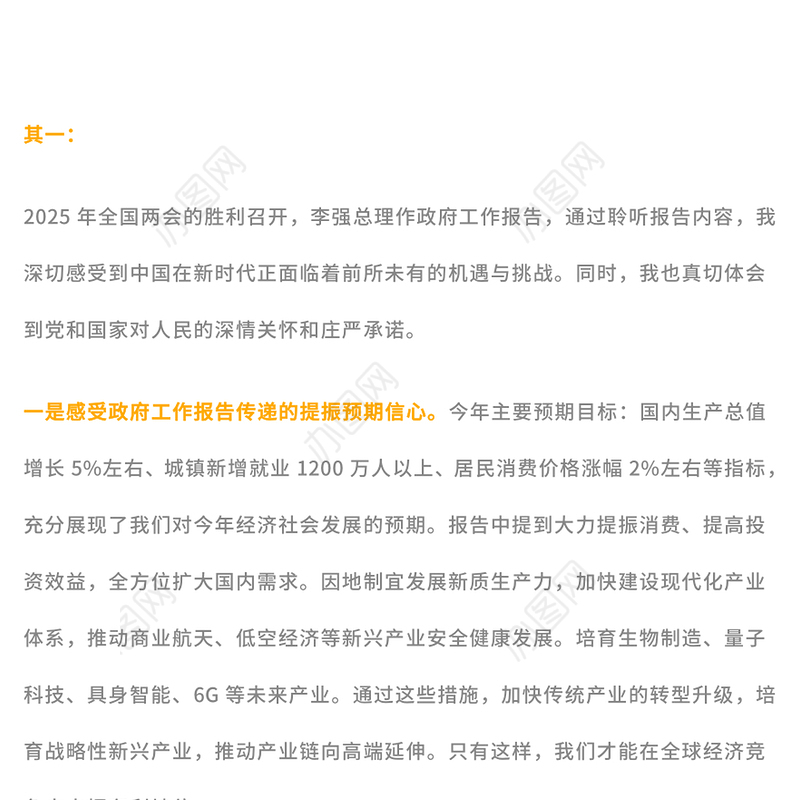 2025年政府工作报告心得体会参考