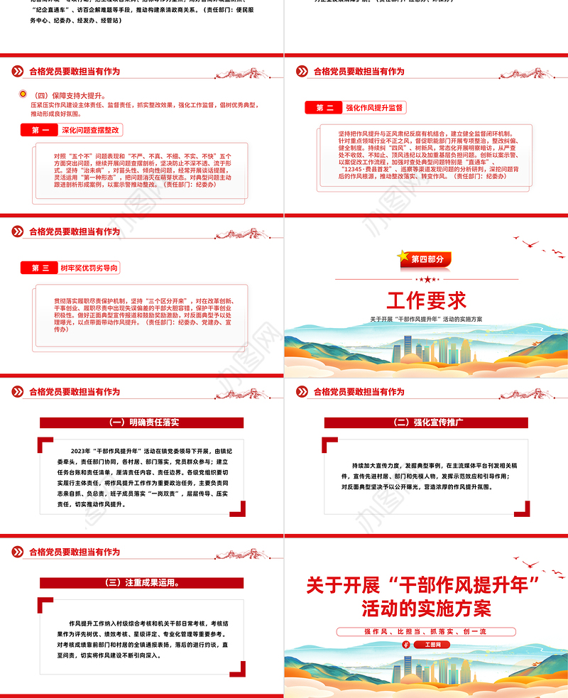 2023关于开展“干部作风提升年”活动的实施方案PPT精美实用强作风比担当抓落实创一流课件