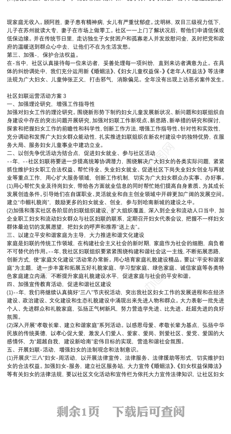 社区妇联运营活动方案范文