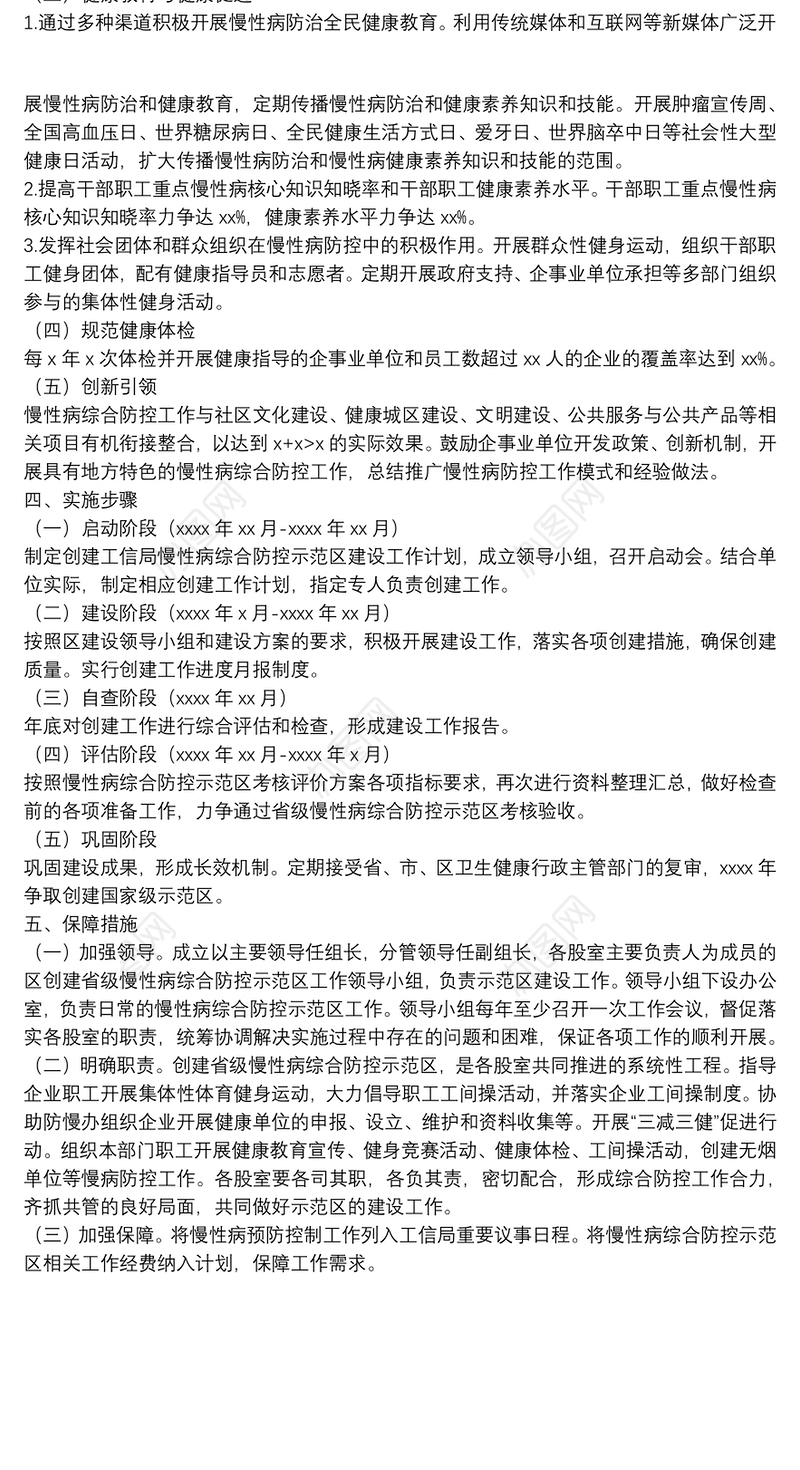 工信局创建省级慢性病综合防控示范区工作计划