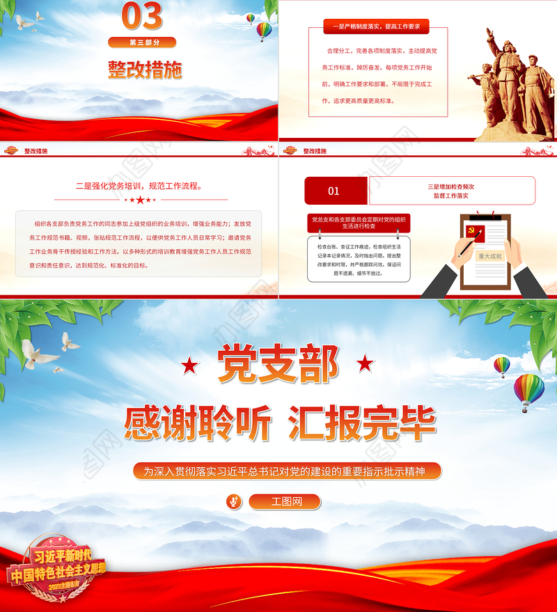 党支部2023年组织生活落实情况自查报告PPT模板