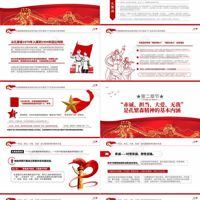 2021新时代孔繁森精神的赓续传承PPT党支部党史学习专题课件模板