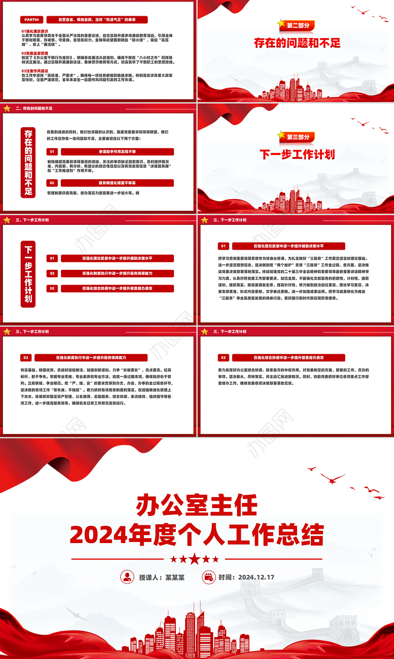 2024年度办公室主任个人工作总结PPT模板