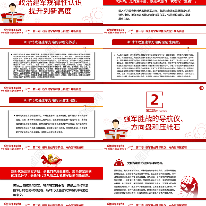 新时代政治建军方略PPT简约风学习建军治军原则课件
