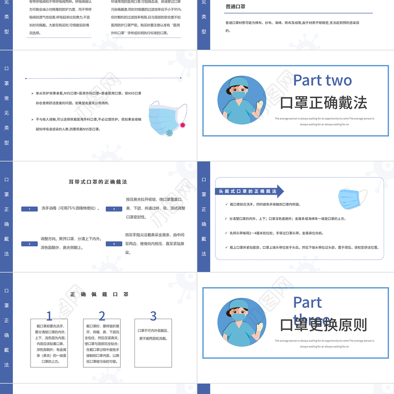 2022口罩佩戴知识PPT简约风口罩佩戴知识使用方法科普宣传课件模板