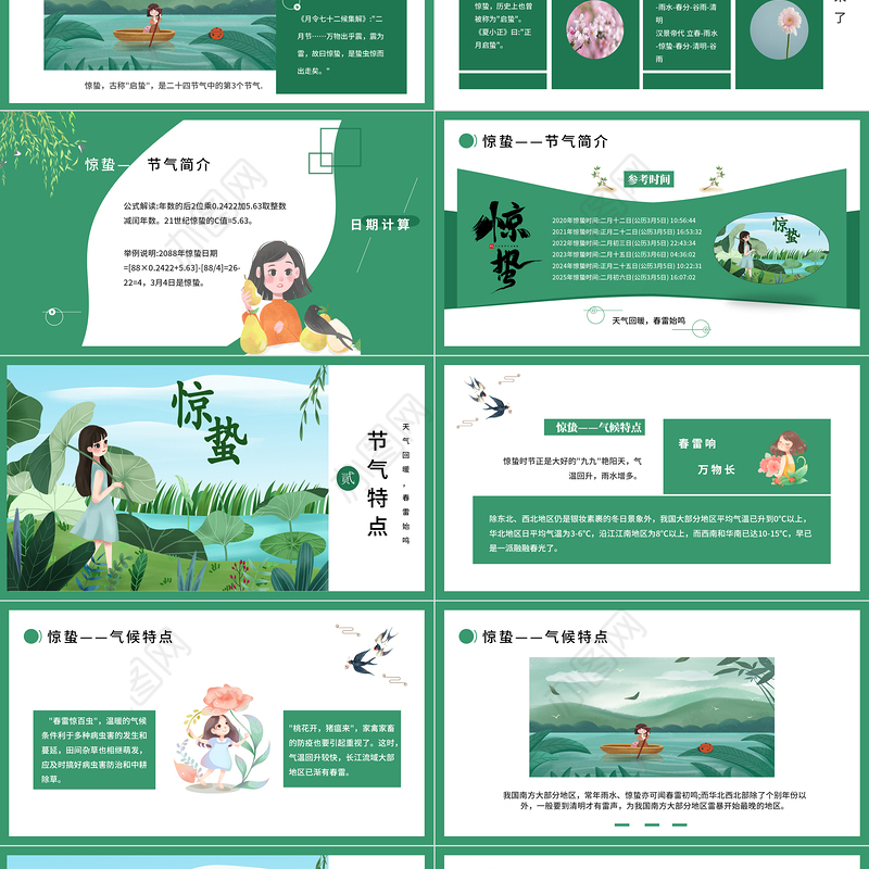 中国传统二十四节气之惊蛰PPT绿色清新节气介绍课件