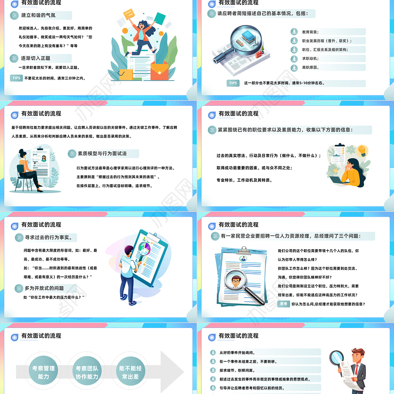 企业招聘面试技巧培训PPT简约偏平风招聘技巧人事培训课件