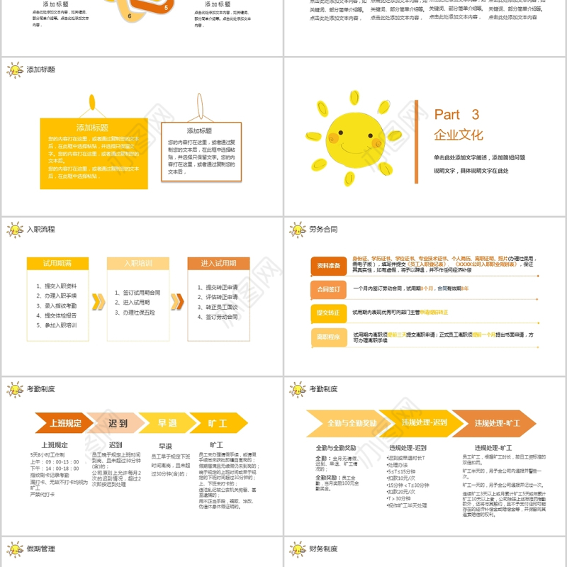 卡通太阳简约新员工入职培训手册ppt模板