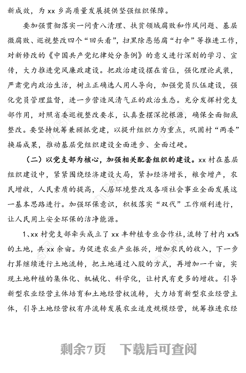 2篇村党支部书记述职报告工作总结汇报报告