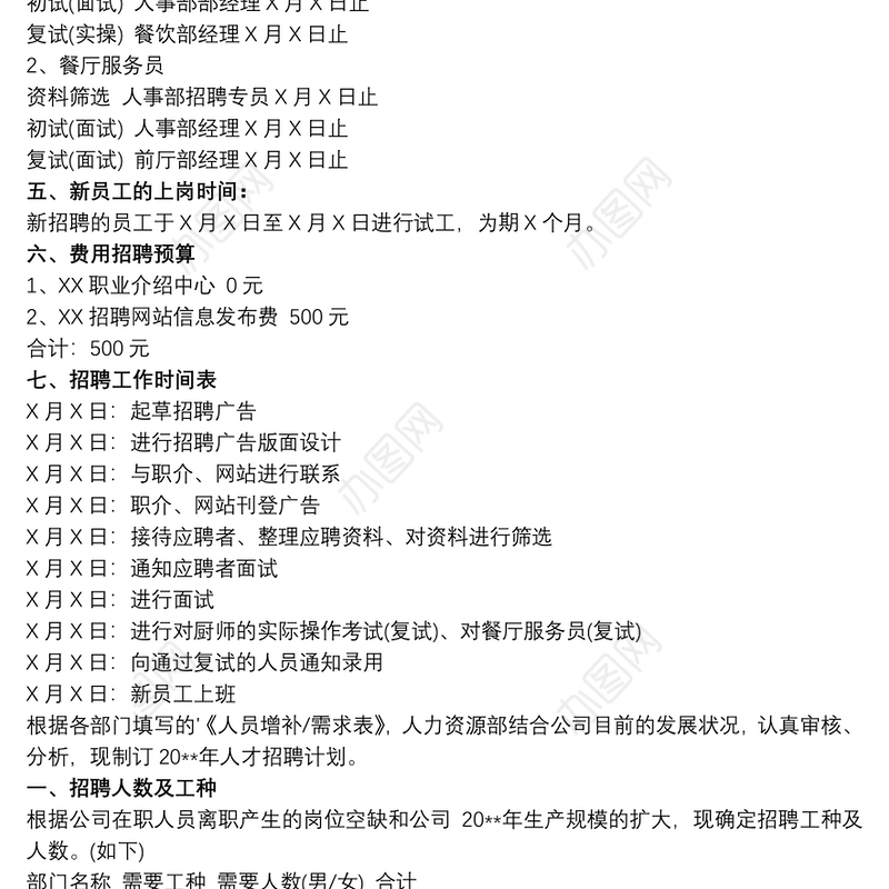 招聘新员工的计划书 员工招聘计划书三篇