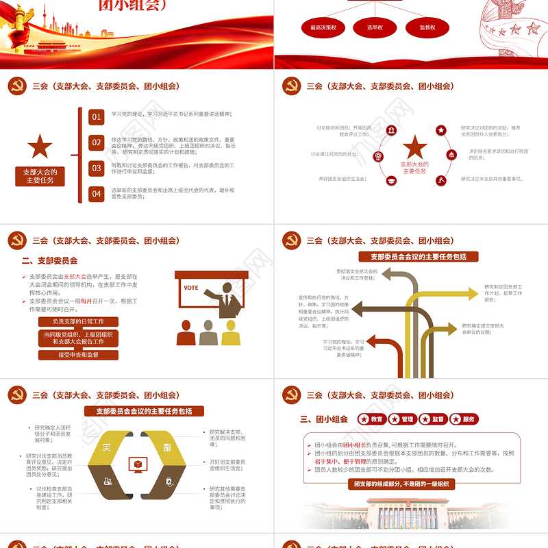 三会两制一课PPT红色简洁保持和增强政治性先进性群众性推进从严治团共青团团课模板