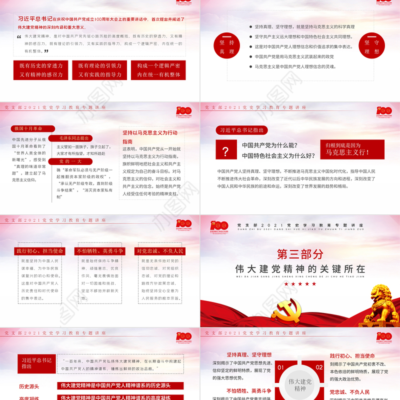 2021中国共产党的精神之源伟大建党精神PPT庆祝建党100周年党支部学习党史专题教育讲座模板